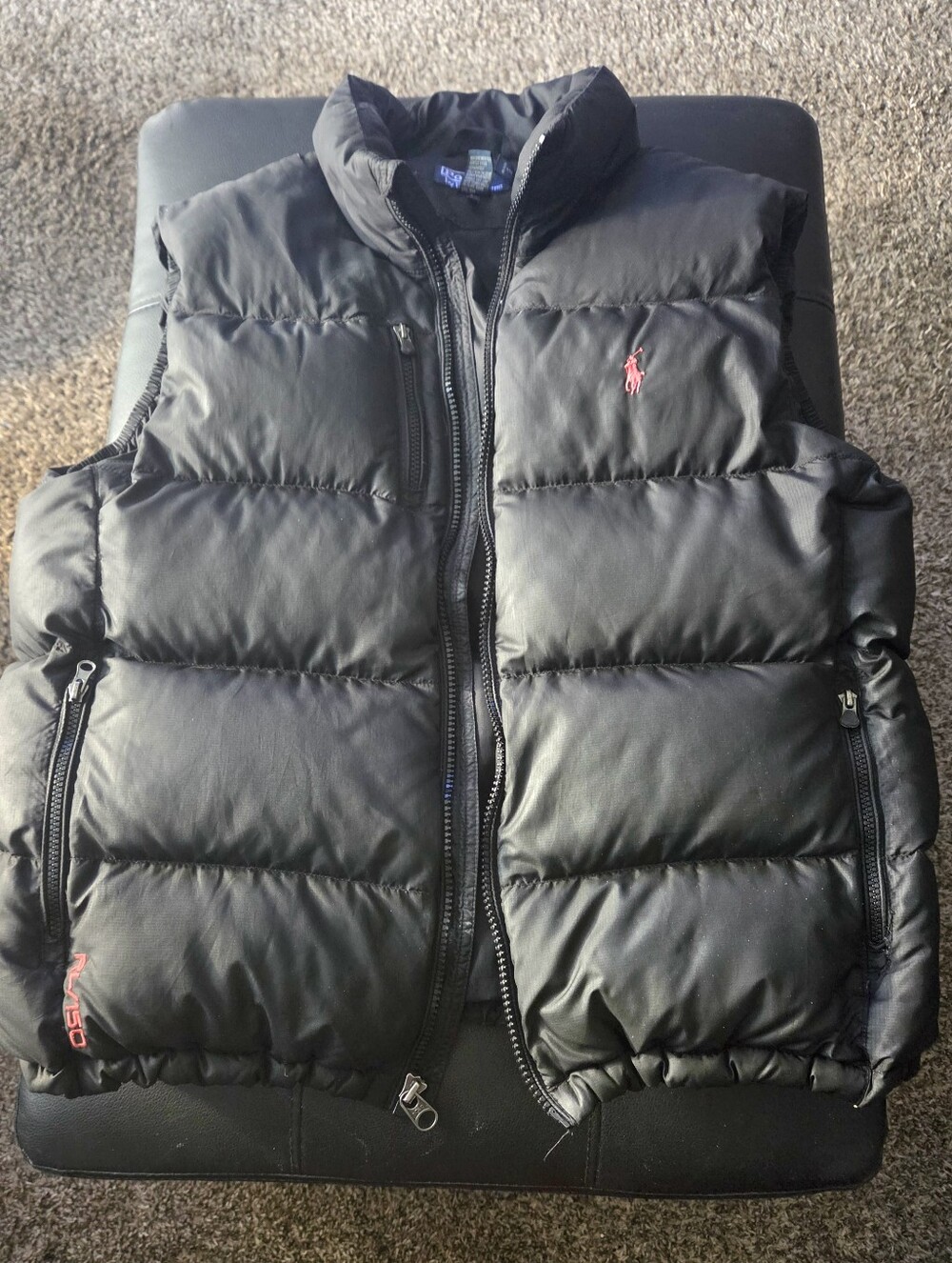 Black Polo RL/150 Quilted Puffer Vest With Red Logo